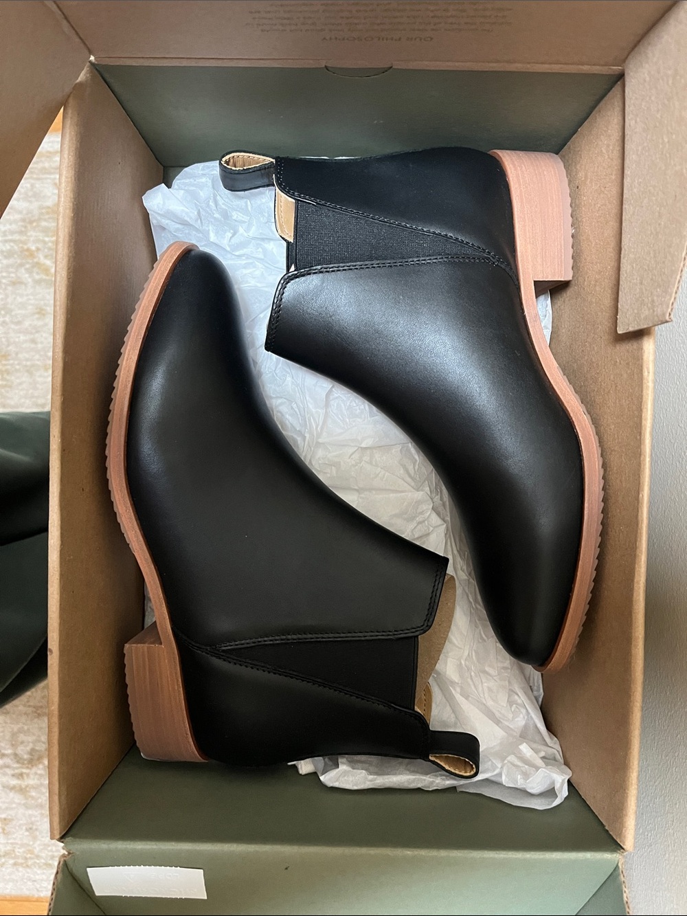 Nisolo Black Chelsea Ankle Boots with Tan Sole